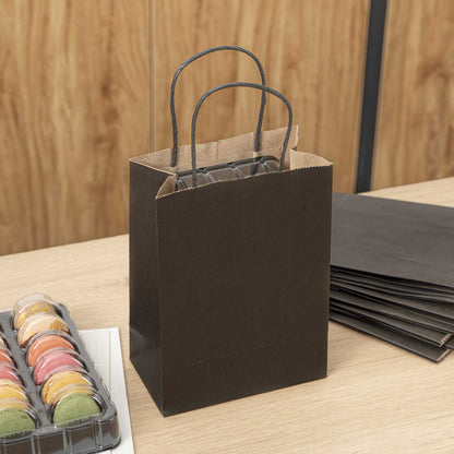 Saving Nature Black Paper Small Retail Bag - with Handles - 6" x 3 1/4" x 8 1/4" - 100 count box