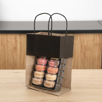 Saving Nature Black Paper Small Retail Bag - with Handles - 6" x 3 1/4" x 8 1/4" - 100 count box