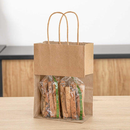 Saving Nature Kraft Paper Small Retail Bag - with Handles - 6" x 3 1/4" x 8 1/4" - 100 count box