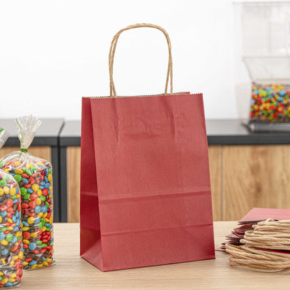 Saving Nature Red Paper Small Retail Bag - with Handles - 6" x 3 1/4" x 8 1/4" - 100 count box