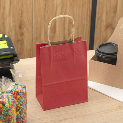 Saving Nature Red Paper Small Retail Bag - with Handles - 6" x 3 1/4" x 8 1/4" - 100 count box