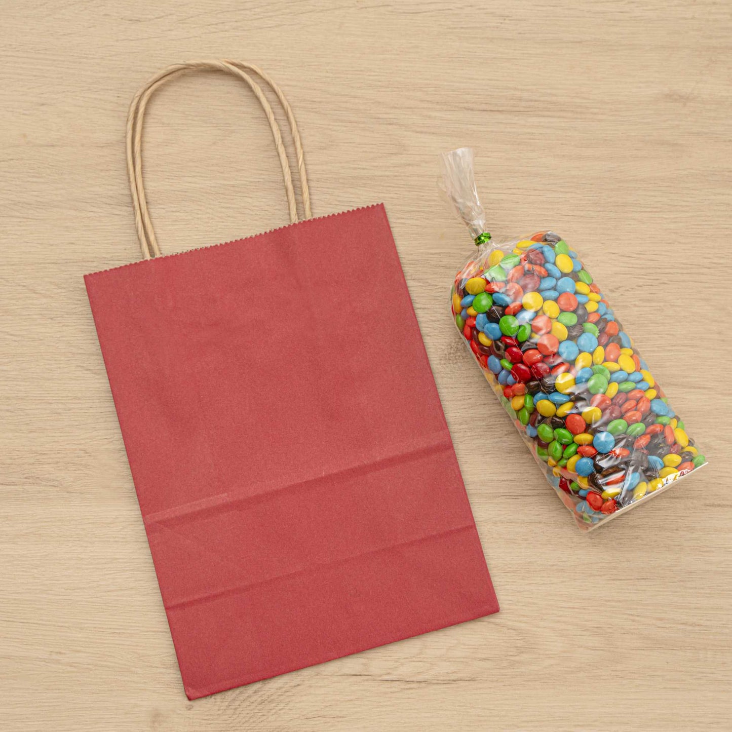 Saving Nature Red Paper Small Retail Bag - with Handles - 6" x 3 1/4" x 8 1/4" - 100 count box