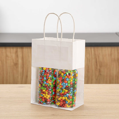 Saving Nature White Paper Small Retail Bag - with Handles - 6" x 3 1/4" x 8 1/4" - 100 count box