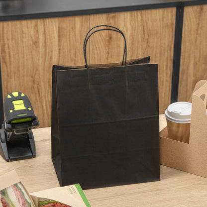 Saving Nature Black Paper Medium Retail Bag - with Handles - 10" x 6 3/4" x 12" - 100 count box
