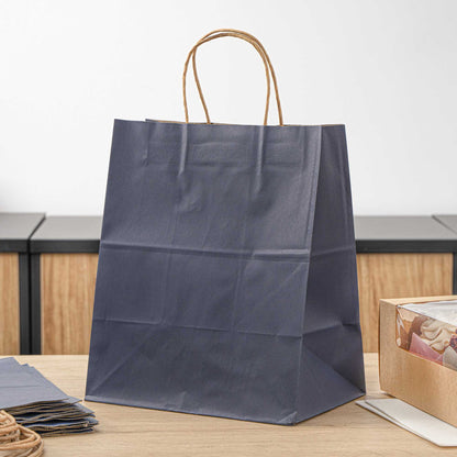 Saving Nature Dark Blue Paper Medium Retail Bag - with Handles - 10" x 6 3/4" x 12" - 100 count box