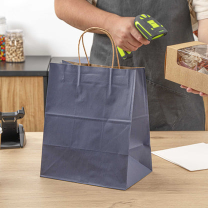 Saving Nature Dark Blue Paper Medium Retail Bag - with Handles - 10" x 6 3/4" x 12" - 100 count box