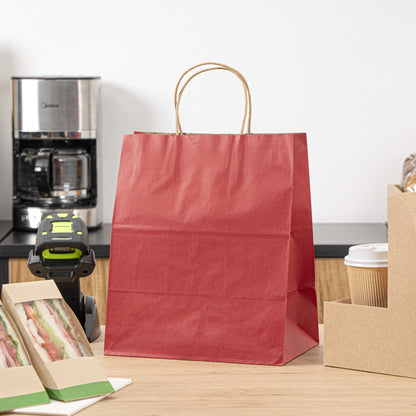 Saving Nature Red Paper Medium Retail Bag - with Handles - 10" x 6 3/4" x 12" - 100 count box