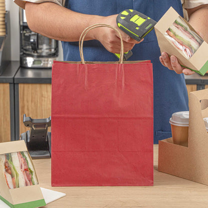 Saving Nature Red Paper Medium Retail Bag - with Handles - 10" x 6 3/4" x 12" - 100 count box