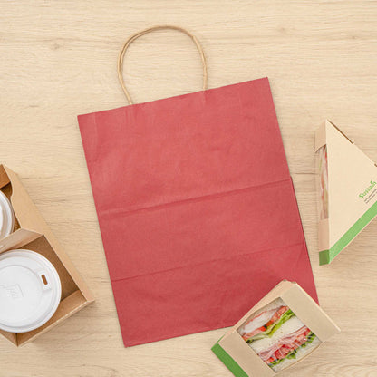 Saving Nature Red Paper Medium Retail Bag - with Handles - 10" x 6 3/4" x 12" - 100 count box