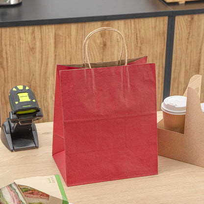 Saving Nature Red Paper Medium Retail Bag - with Handles - 10" x 6 3/4" x 12" - 100 count box
