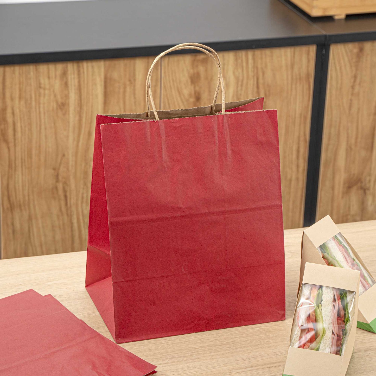 Saving Nature Red Paper Medium Retail Bag - with Handles - 10" x 6 3/4" x 12" - 100 count box