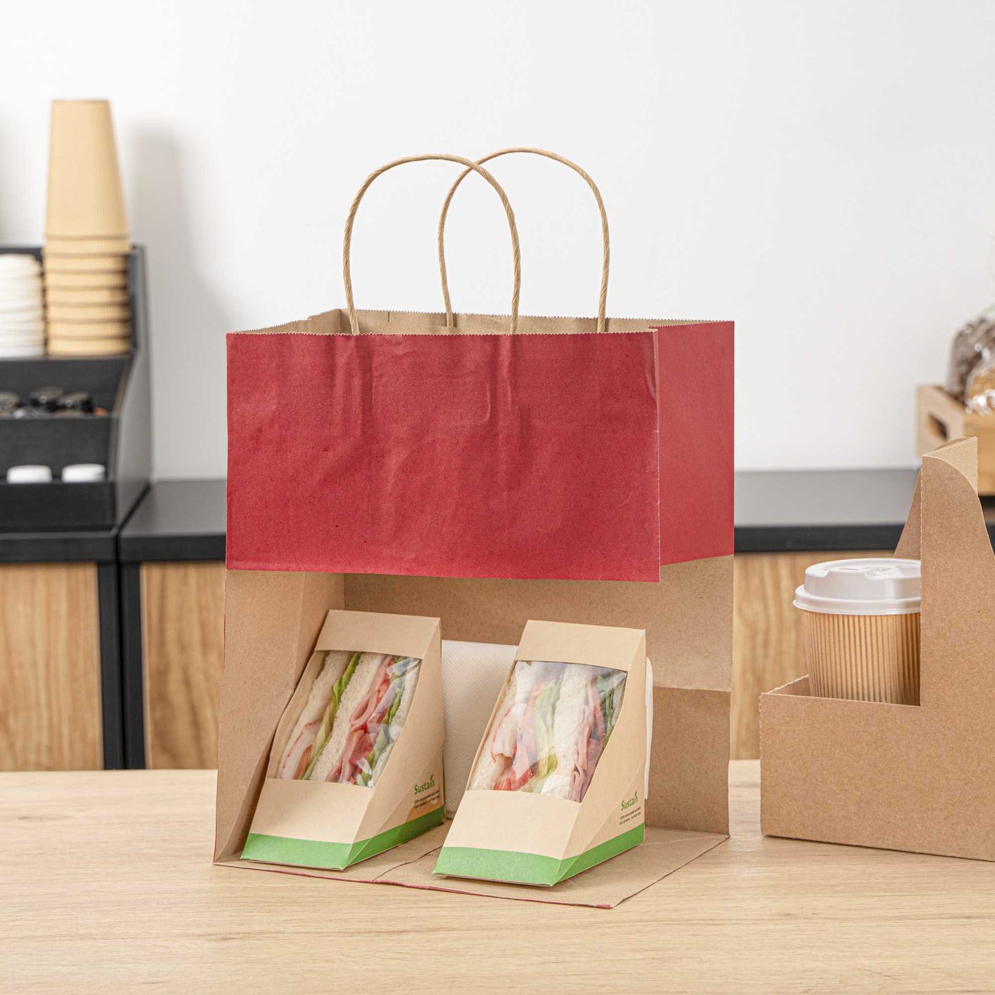 Saving Nature Red Paper Medium Retail Bag - with Handles - 10" x 6 3/4" x 12" - 100 count box