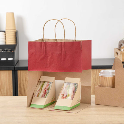 Saving Nature Red Paper Medium Retail Bag - with Handles - 10" x 6 3/4" x 12" - 100 count box