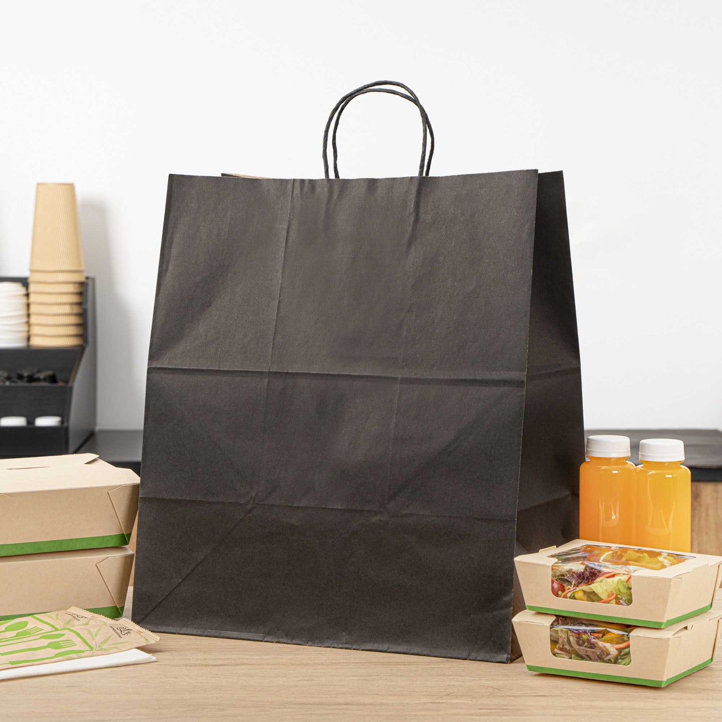 Saving Nature Black Paper Large Retail Bag - with Handles - 16" x 9 3/4" x 17 1/4" - 100 count box