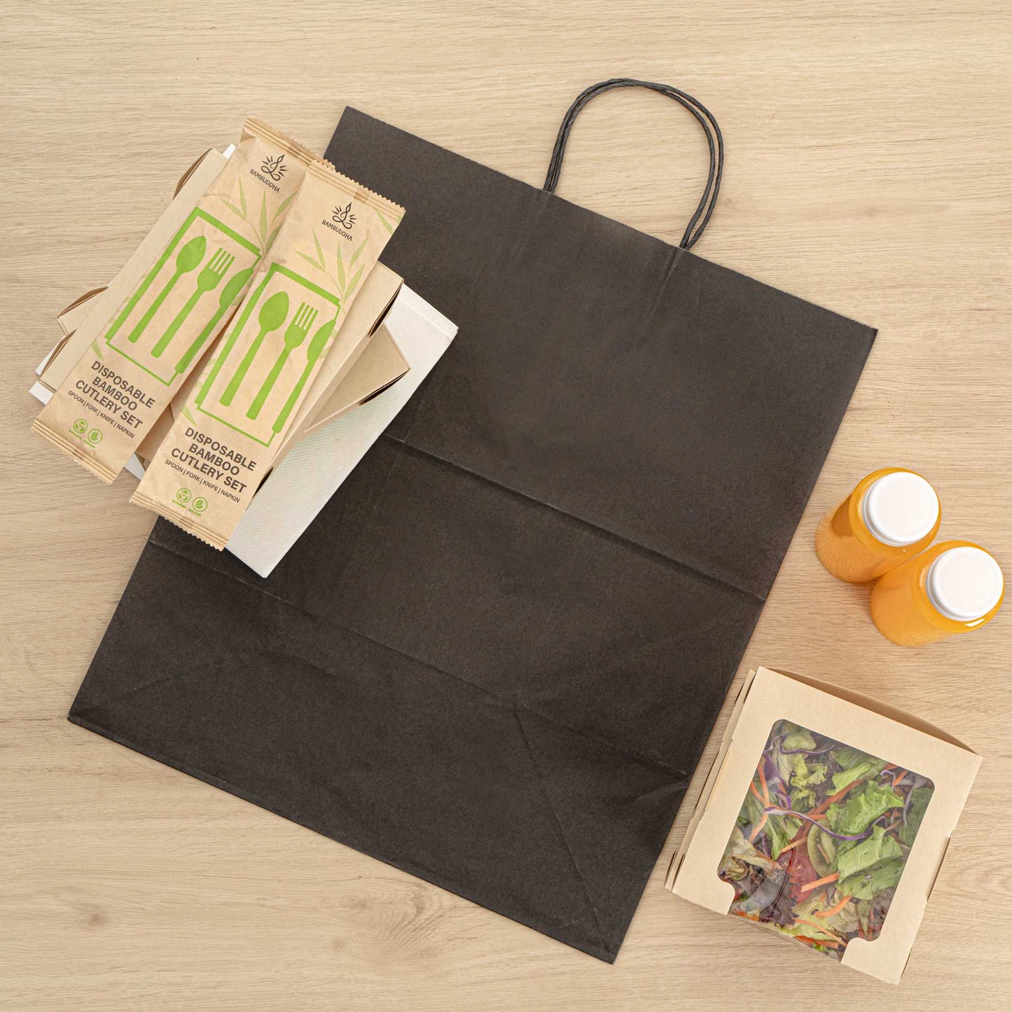 Saving Nature Black Paper Large Retail Bag - with Handles - 16" x 9 3/4" x 17 1/4" - 100 count box