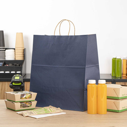 Saving Nature Dark Blue Paper Large Retail Bag - with Handles - 16" x 9 3/4" x 17 1/4" - 100 count box