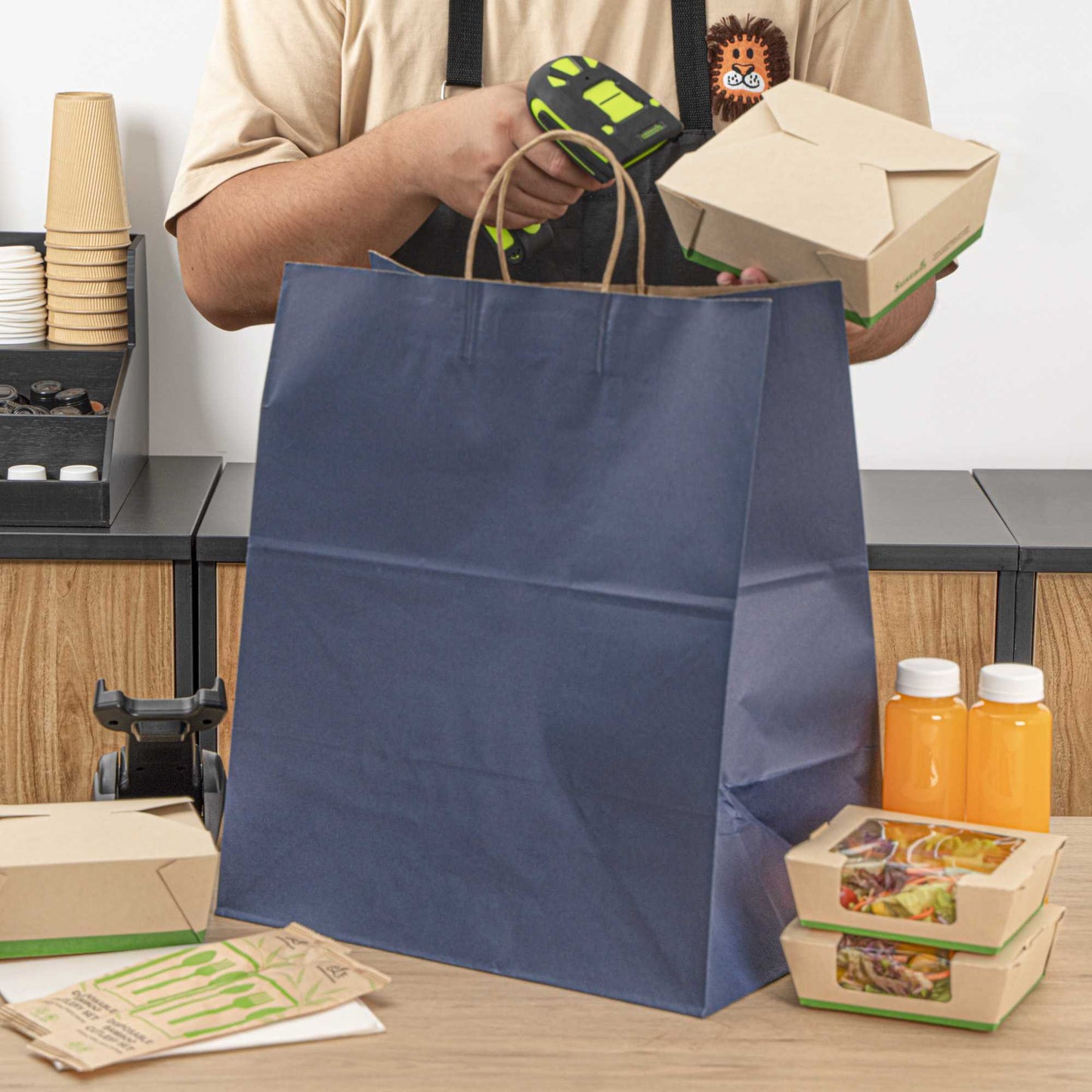 Saving Nature Dark Blue Paper Large Retail Bag - with Handles - 16" x 9 3/4" x 17 1/4" - 100 count box