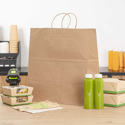 Saving Nature Kraft Paper Large Retail Bag - with Handles - 16" x 9 3/4" x 17 1/4" - 100 count box