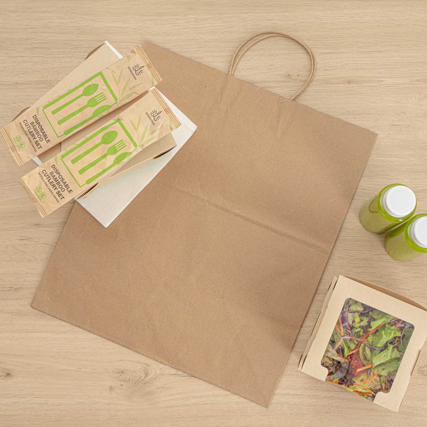 Saving Nature Kraft Paper Large Retail Bag - with Handles - 16" x 9 3/4" x 17 1/4" - 100 count box