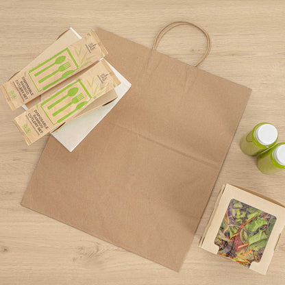 Saving Nature Kraft Paper Large Retail Bag - with Handles - 16" x 9 3/4" x 17 1/4" - 100 count box