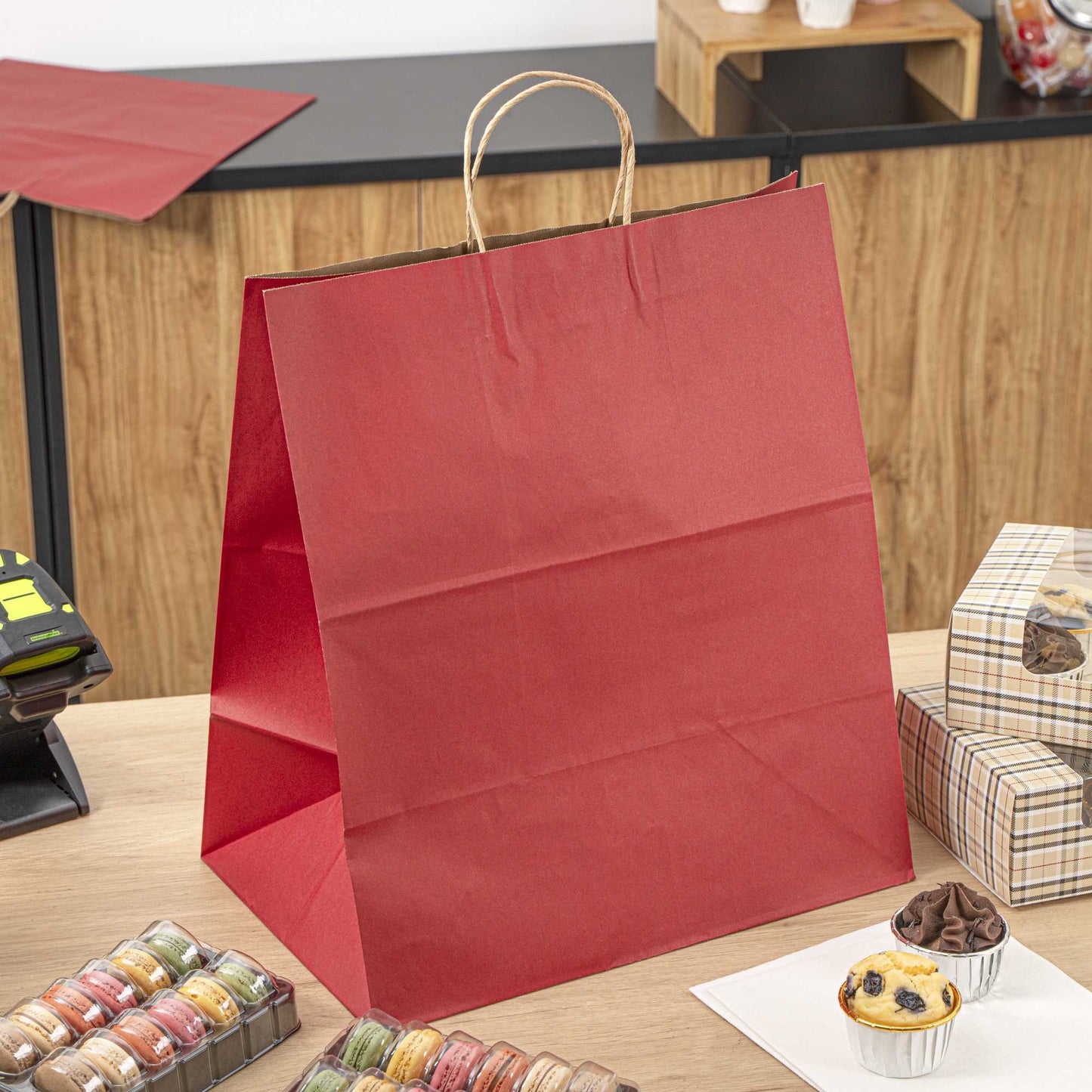 Saving Nature Red Paper Large Retail Bag - with Handles - 16" x 9 3/4" x 17 1/4" - 100 count box
