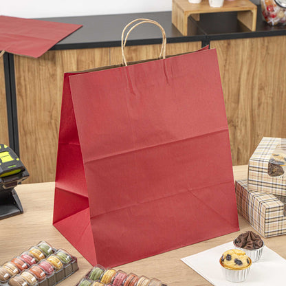 Saving Nature Red Paper Large Retail Bag - with Handles - 16" x 9 3/4" x 17 1/4" - 100 count box