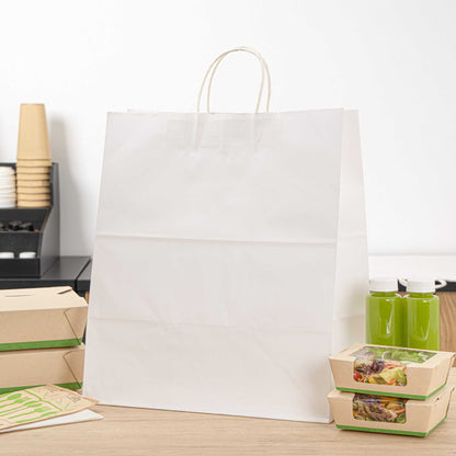 Saving Nature White Paper Large Retail Bag - with Handles - 16" x 9 3/4" x 17 1/4" - 100 count box
