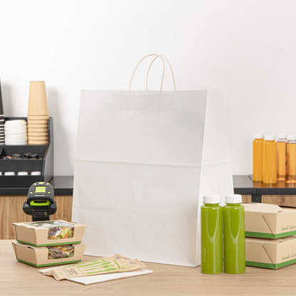 Saving Nature White Paper Large Retail Bag - with Handles - 16" x 9 3/4" x 17 1/4" - 100 count box