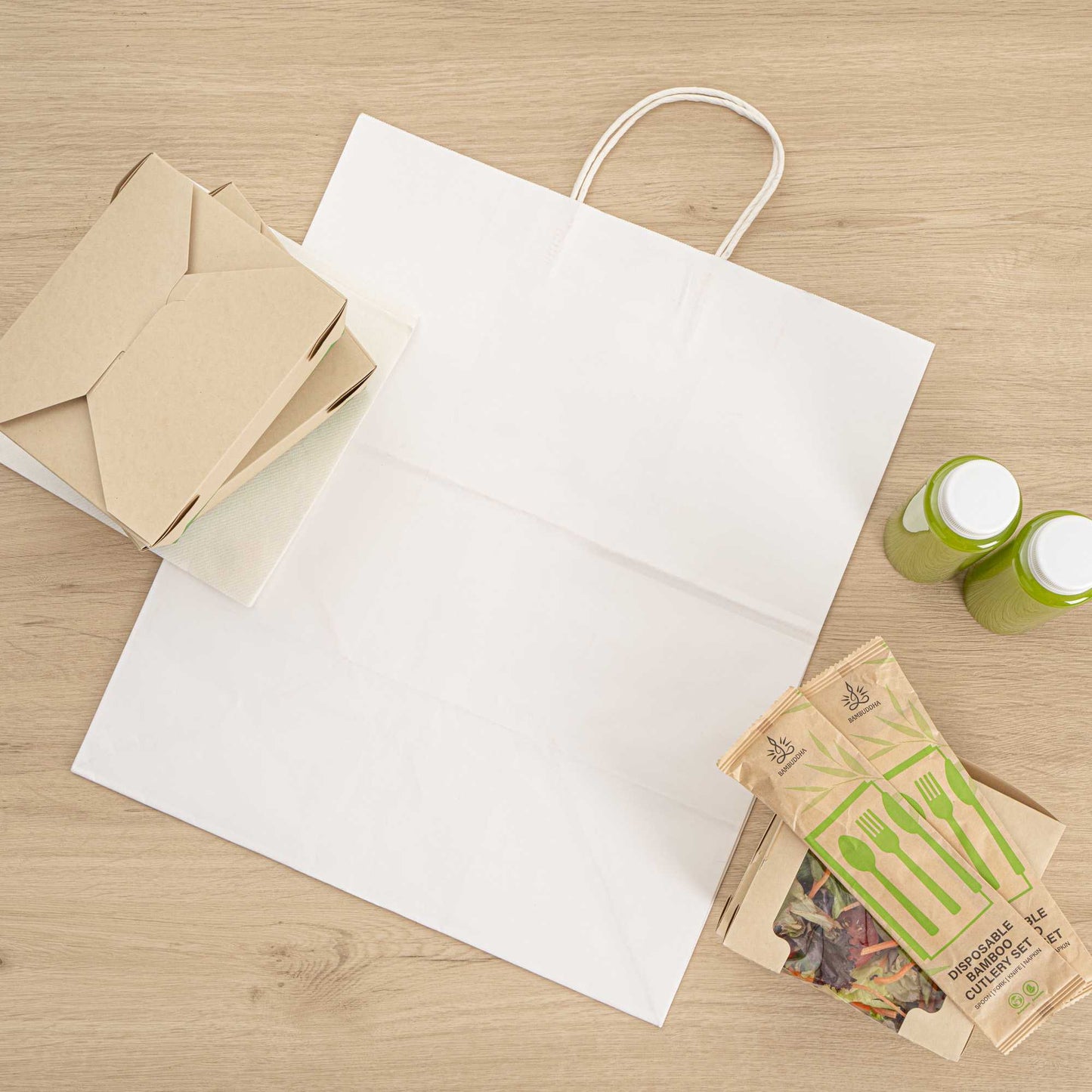Saving Nature White Paper Large Retail Bag - with Handles - 16" x 9 3/4" x 17 1/4" - 100 count box
