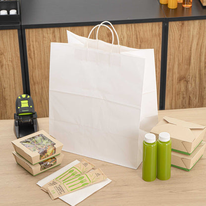 Saving Nature White Paper Large Retail Bag - with Handles - 16" x 9 3/4" x 17 1/4" - 100 count box