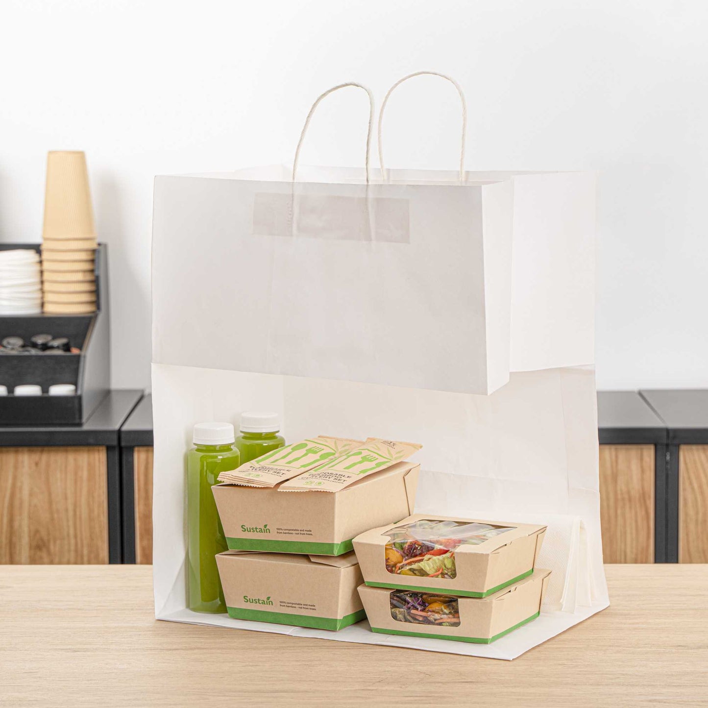 Saving Nature White Paper Large Retail Bag - with Handles - 16" x 9 3/4" x 17 1/4" - 100 count box