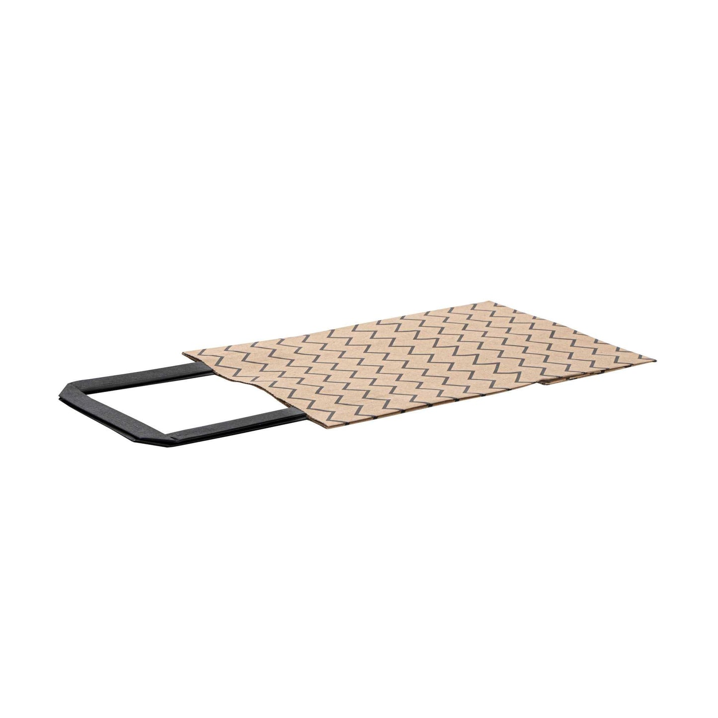 Saving Nature Kraft Paper Small Retail Bag - Black Zig Zag, with Handles - 6" x 3 1/4" x 8 1/4" - 100 count box