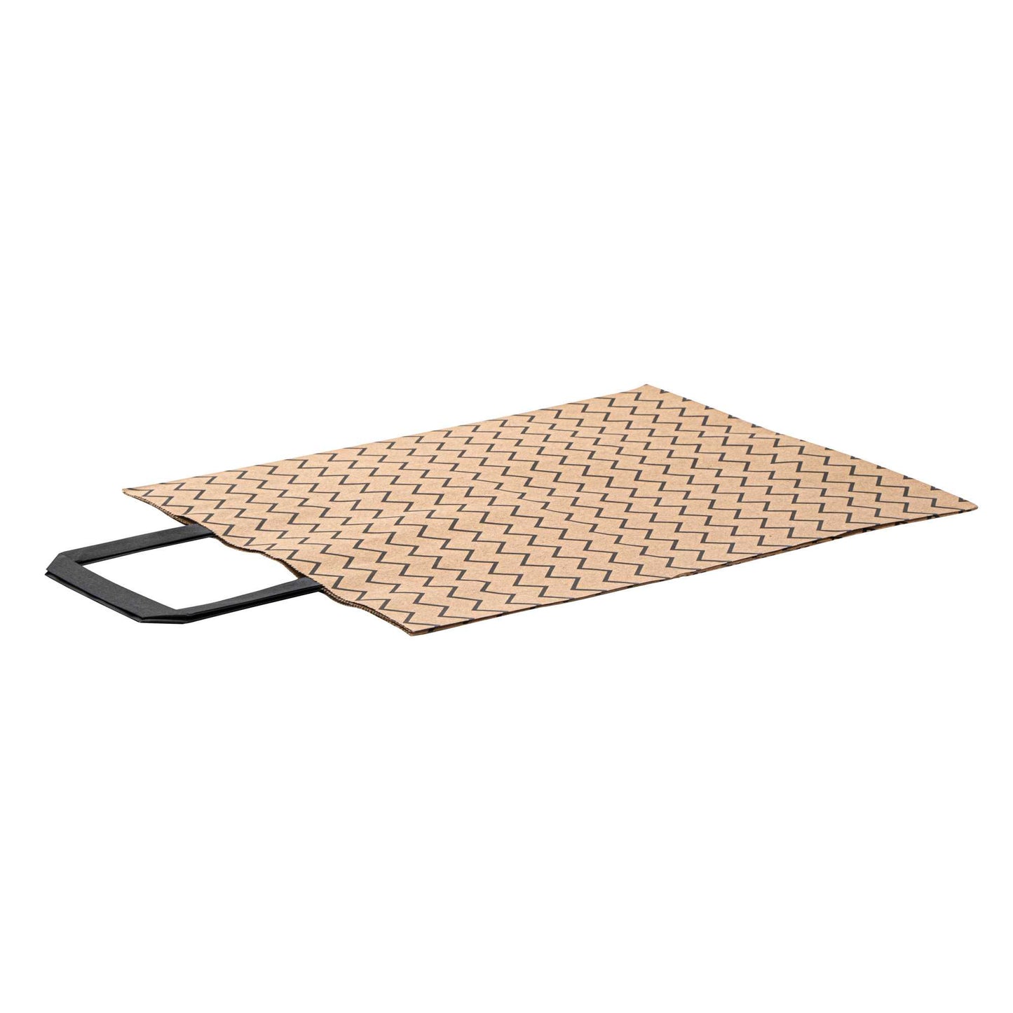 Saving Nature Kraft Paper Medium Retail Bag - Black Zig Zag, with Handles - 10" x 6 3/4" x 12" - 100 count box