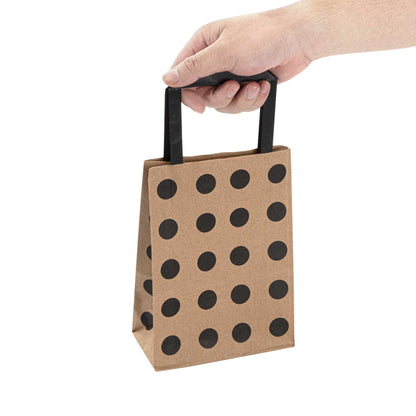 Saving Nature Kraft Paper Small Retail Bag - Black Polka Dot, with Handles - 6" x 3 1/4" x 8 1/4" - 100 count box