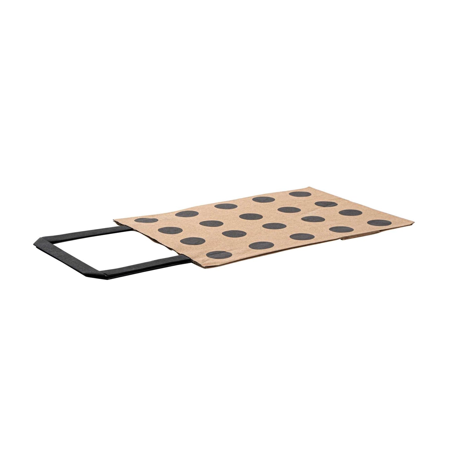 Saving Nature Kraft Paper Small Retail Bag - Black Polka Dot, with Handles - 6" x 3 1/4" x 8 1/4" - 100 count box