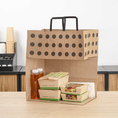 Saving Nature Kraft Paper Large Retail Bag - Black Polka Dot, with Handles - 16" x 9 3/4" x 17 1/4" - 100 count box