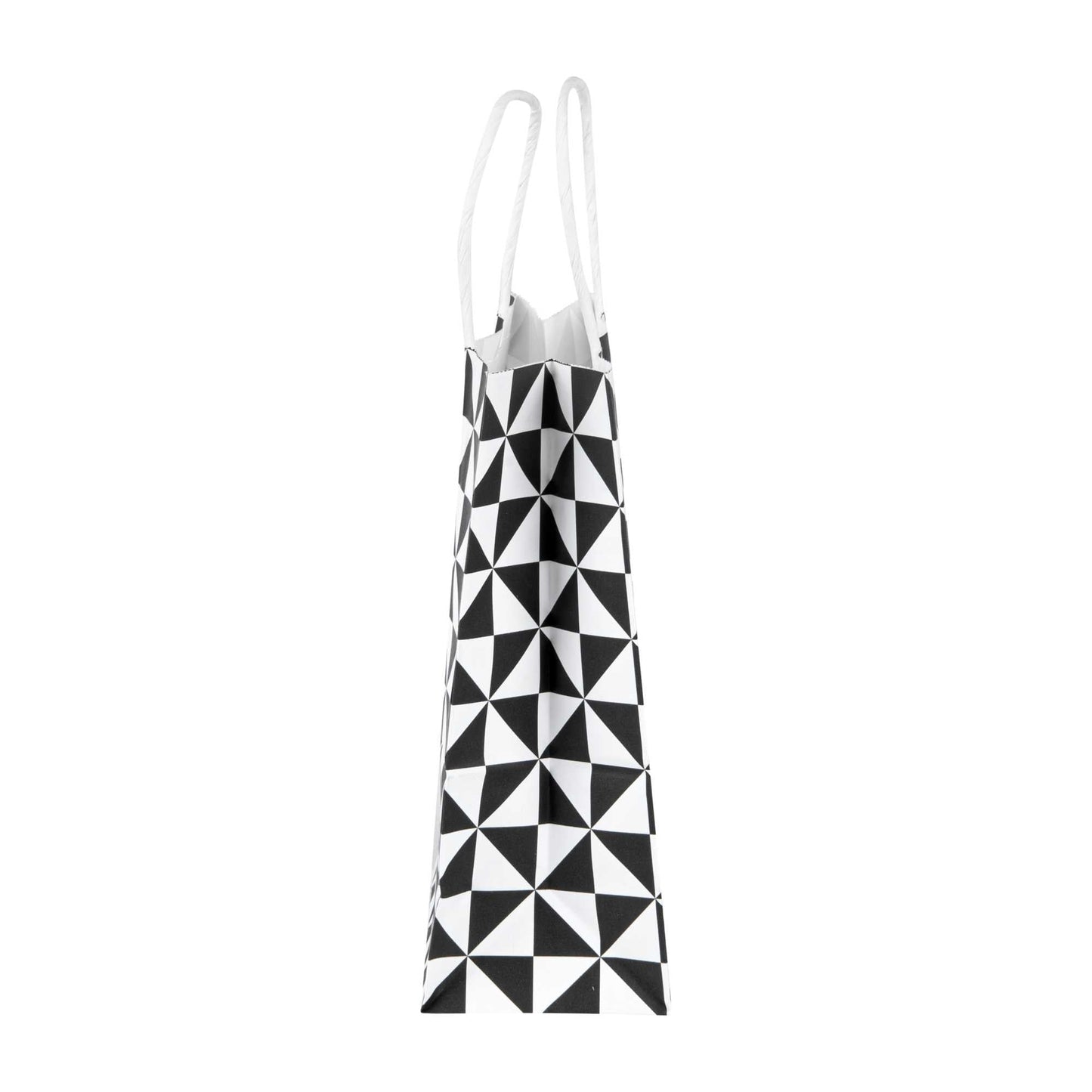 Vogue White Paper Small Shopping Bag - Black Geo Print, with Handles - 6" x 3 1/4" x 8 1/4" - 100 count box