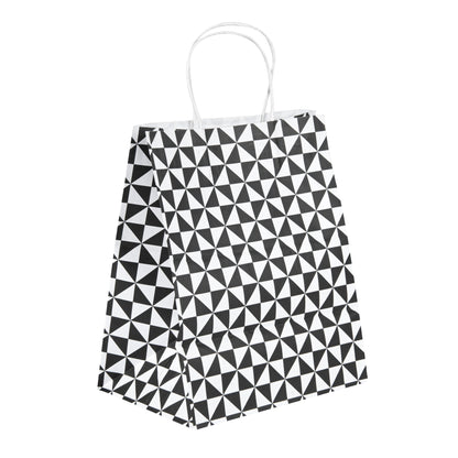 Vogue White Paper Medium Shopping Bag - Black Geo Print, with Handles - 10" x 6 3/4" x 12" - 100 count box
