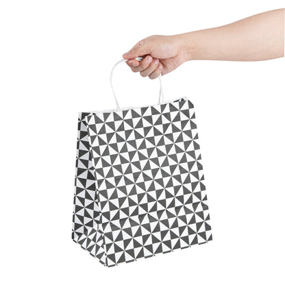 Vogue White Paper Medium Shopping Bag - Black Geo Print, with Handles - 10" x 6 3/4" x 12" - 100 count box