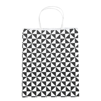 Vogue White Paper Medium Shopping Bag - Black Geo Print, with Handles - 10" x 6 3/4" x 12" - 100 count box