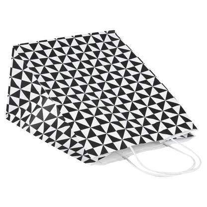 Vogue White Paper Medium Shopping Bag - Black Geo Print, with Handles - 10" x 6 3/4" x 12" - 100 count box