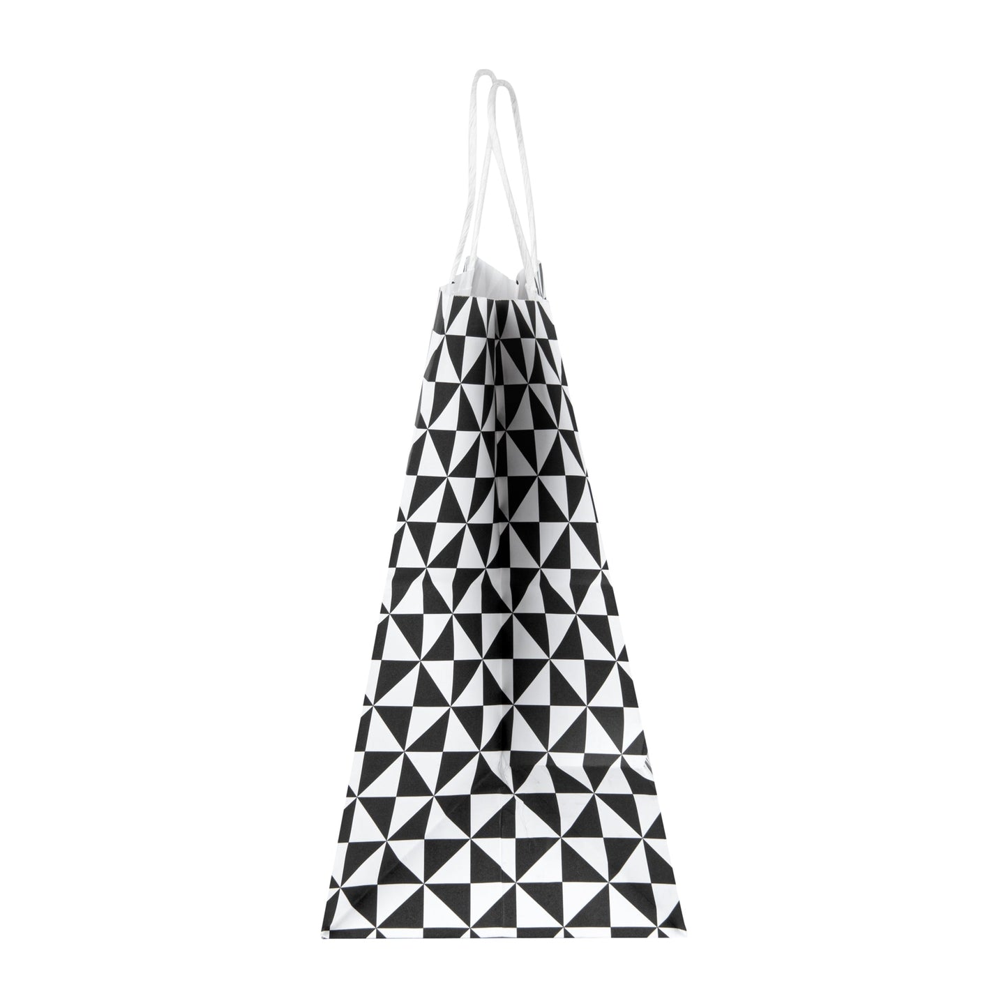 Vogue White Paper Medium Shopping Bag - Black Geo Print, with Handles - 10" x 6 3/4" x 12" - 100 count box