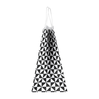 Vogue White Paper Medium Shopping Bag - Black Geo Print, with Handles - 10" x 6 3/4" x 12" - 100 count box