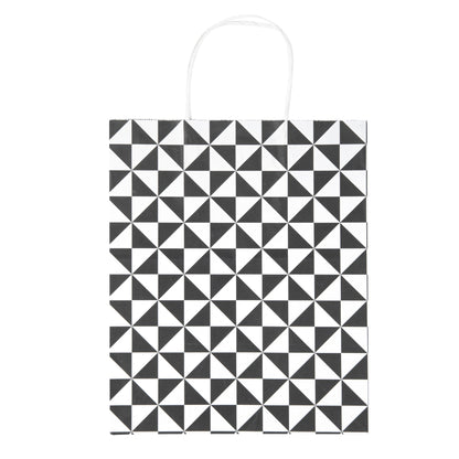 Vogue White Paper Medium Shopping Bag - Black Geo Print, with Handles - 10" x 6 3/4" x 12" - 100 count box