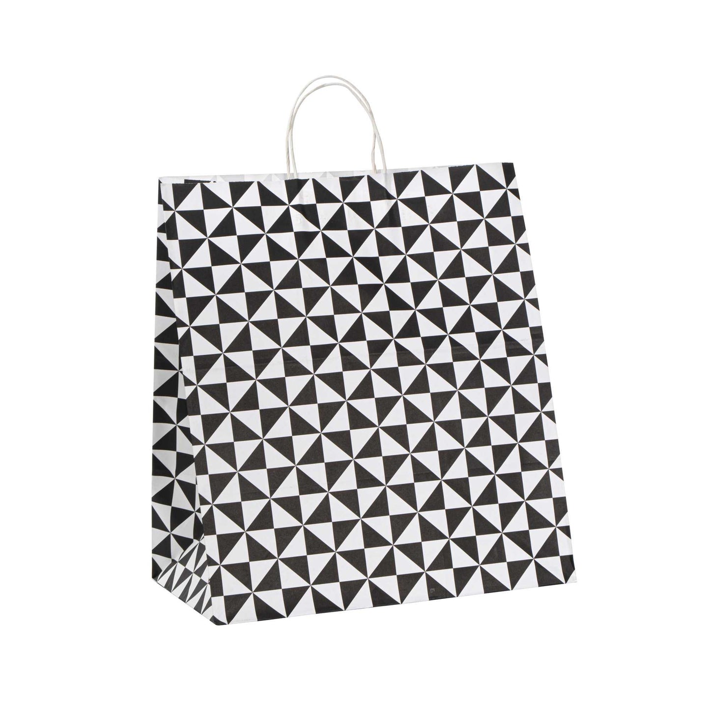 Vogue White Paper Large Shopping Bag - Black Geo Print, with Handles - 16" x 9 3/4" x 17 1/4" - 100 count box