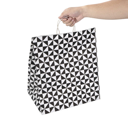 Vogue White Paper Large Shopping Bag - Black Geo Print, with Handles - 16" x 9 3/4" x 17 1/4" - 100 count box