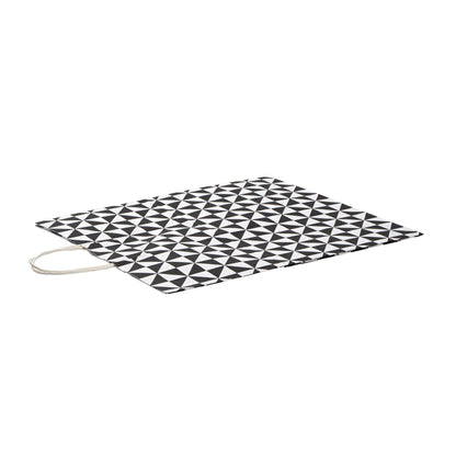 Vogue White Paper Large Shopping Bag - Black Geo Print, with Handles - 16" x 9 3/4" x 17 1/4" - 100 count box