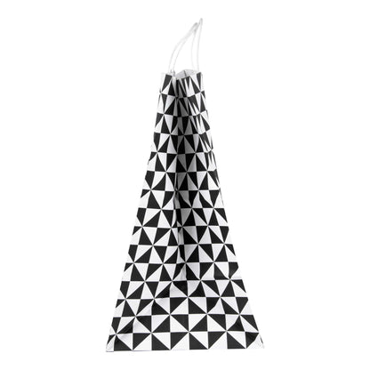 Vogue White Paper Large Shopping Bag - Black Geo Print, with Handles - 16" x 9 3/4" x 17 1/4" - 100 count box