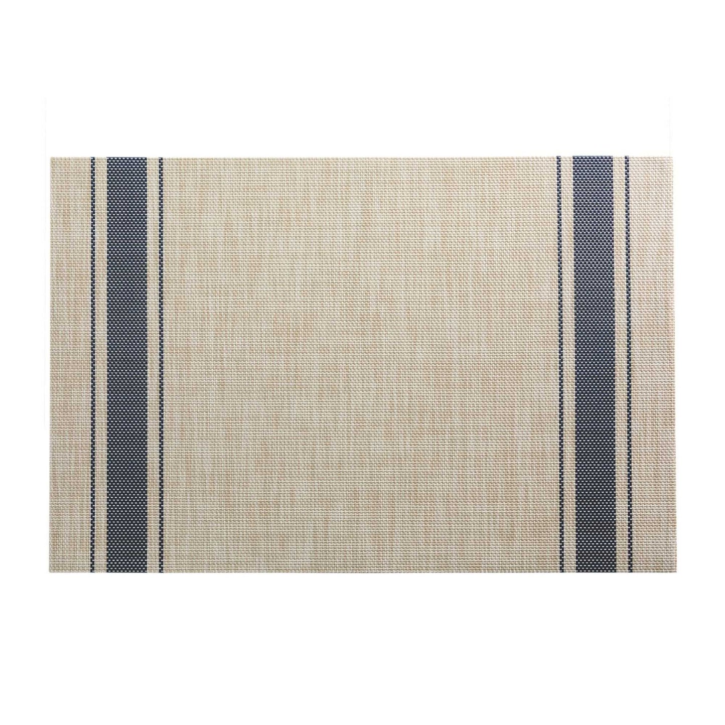 French Countryside Khaki Vinyl Woven Placemat - with Navy Stripe - 16" x 12" - 6 count box