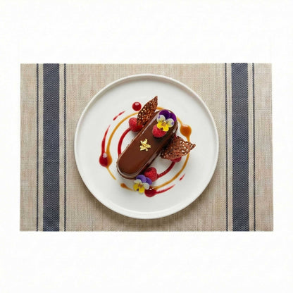 French Countryside Khaki Vinyl Woven Placemat - with Navy Stripe - 16" x 12" - 6 count box
